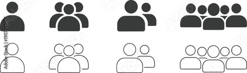 Group of People Icons in Silhouette and Outline Styles illustration