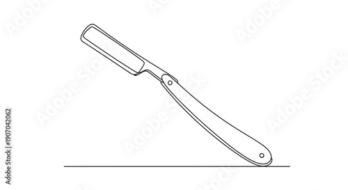 Minimalist straight razor single line art — vintage open cutthroat barber tool icon vector
