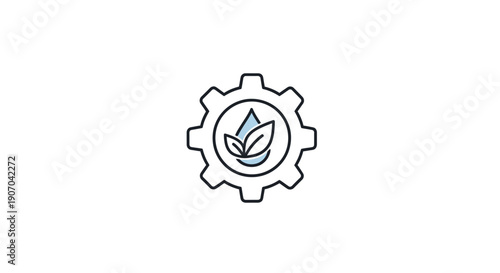 Sustainable Technology and Eco-Industry Process Icon. Water and Energy Efficiency Management Line Symbol.