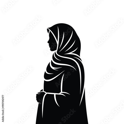 Elegant silhouette of a woman wearing a traditional islamic hijab
