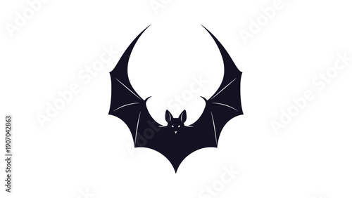 Striking black silhouette of a bat with outstretched wings is centered on a white background, creating a bold and iconic symbol for various designs.
