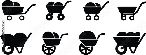 Set of wheel barrow icon minimal vector art illustration on a white background.
