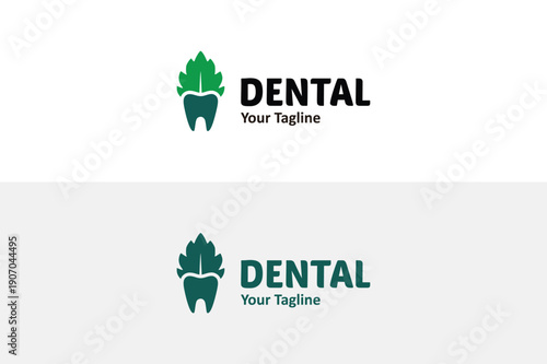 Natural Dental Care Logo with Tooth and Leaf Ornament