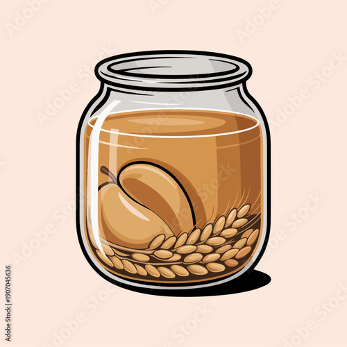 Chilean Mote con Huesillo Vector Illustration of Traditional Sweet Peach Drink with Wheat Husks