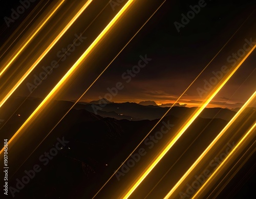 Golden Light Rays Over Mountain Landscape at Sunset View
