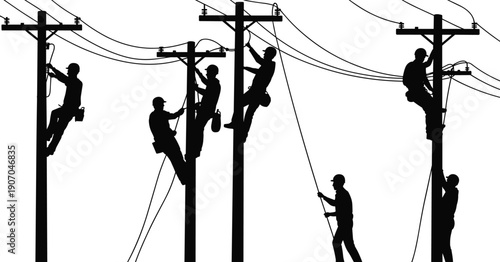 Linemen Working on Utility Poles Silhouettes rdsffdaccz illustration