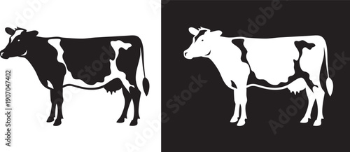 Cow vector collection, Cow and Calf black silhouette icon, Set of cow vector design on a white background