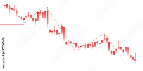 Red bearish candlestick chart showing downward price movement and market decline isolated on transparent background