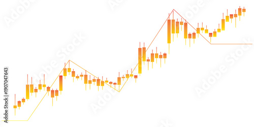 Yellow orange candlestick trading chart showing upward price movement and breakout trend isolated on transparent background