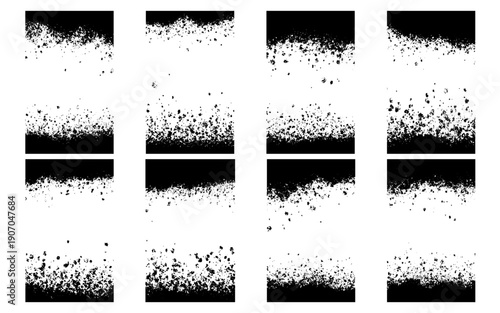 Textured rectangle collection. Black ink brush strokes and pencil scribble blocks. Distressed vector frames and borders. Abstract graphic assets for minimalist design and grunge illustrations.