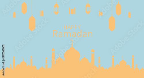 Ramadan greeting card with city skyline.