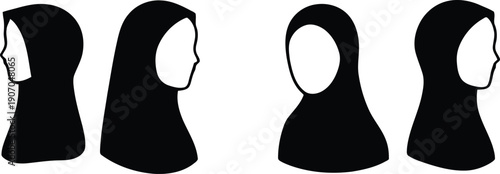 Set of woman with hijab icon minimal vector art illustration on a white background.
