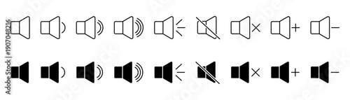 Collection of sounds. Set of volume icons. Black and white volume.