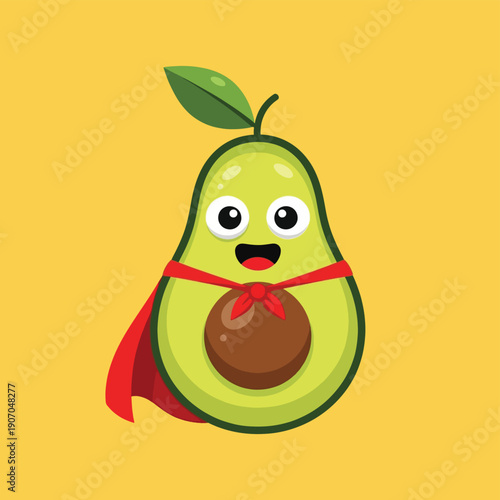 Superhero Avocado Character Cartoon Mascot Healthy Food Concept.