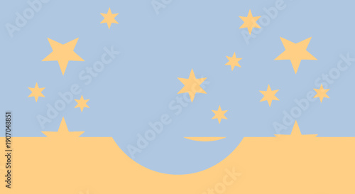 a yellow moon and stars in the night sky.