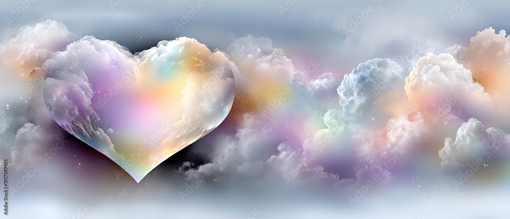 Fototapeta premium Heart-shaped cloud in a colorful sky creates a dreamy landscape perfect for a Valentine's Day background with bright colors and stunning details
