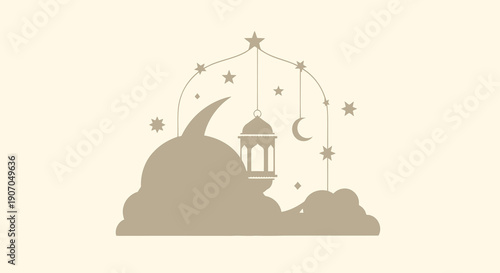 Ramadan Kareem Islamic crescent moon lantern.