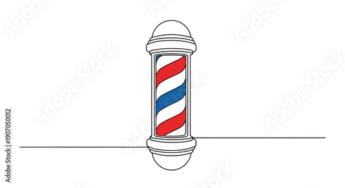 Minimalist barber pole continuous line art — classic striped salon symbol icon vector
