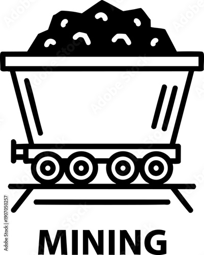Mining Line Icon – Ore Cart, Extraction Industry and Resource Symbol