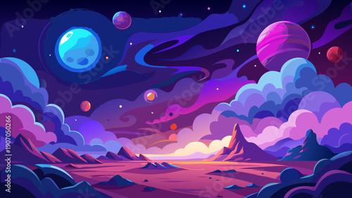 Fantasy Space Landscape Illustration