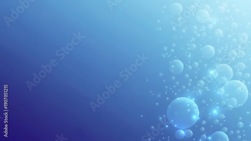 Blue background with bubbles rising to the surface underwater gradient light
