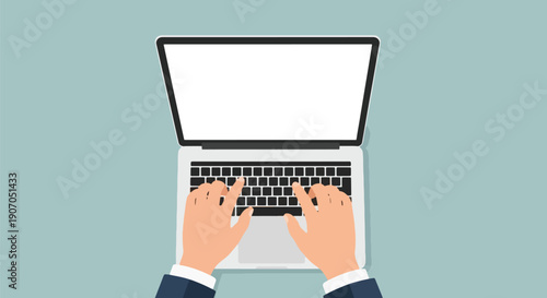Hands typing on laptop keyboard person working on computer.