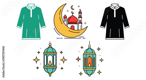 Element Eid al fitr - Selamat Hari Raya Idul Fitri Greeting Illustration In Flat Style Design, Flat illustration