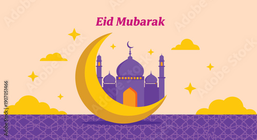 Eid al fitr - Selamat Hari Raya Idul Fitri Greeting Illustration In Flat Style Design, Flat illustration