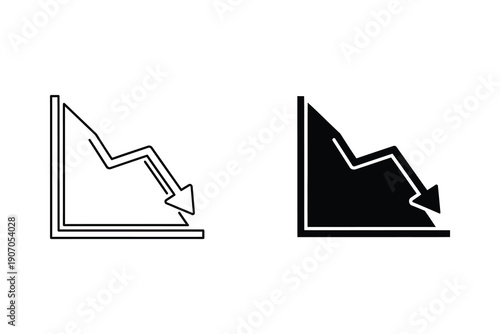 Downward Trending Graph Icons in Flat Design Vector Illustration