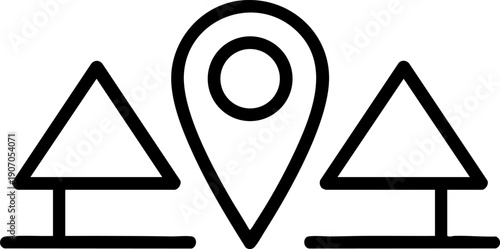 Forest Location Line Icon – Nature Map Pin, Outdoor Navigation and Travel Symbol