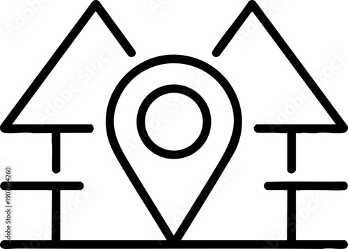Forest Location Line Icon – Nature Map Pin, Outdoor Navigation and Travel Symbol