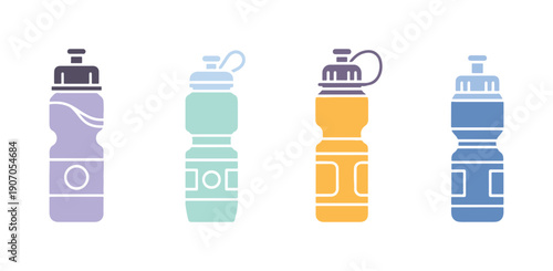 A solid water bottle icon, represented in glyph style for use on websites or mobile applications, suitable for fitness and beverages, including a vector illustration of a sports bottle with adjustable