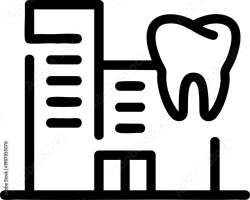 Dental Clinic Line Icon – Dentist Office, Oral Health and Medical Building Symbol