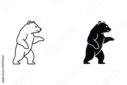 Two bears dancing together in minimalist flat design vector illustration