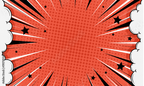 Energetic Comic Style Red Burst Background with Stars