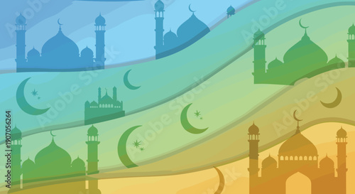 Background Ramadan Illustration Collection with Islamic Flat Illustration