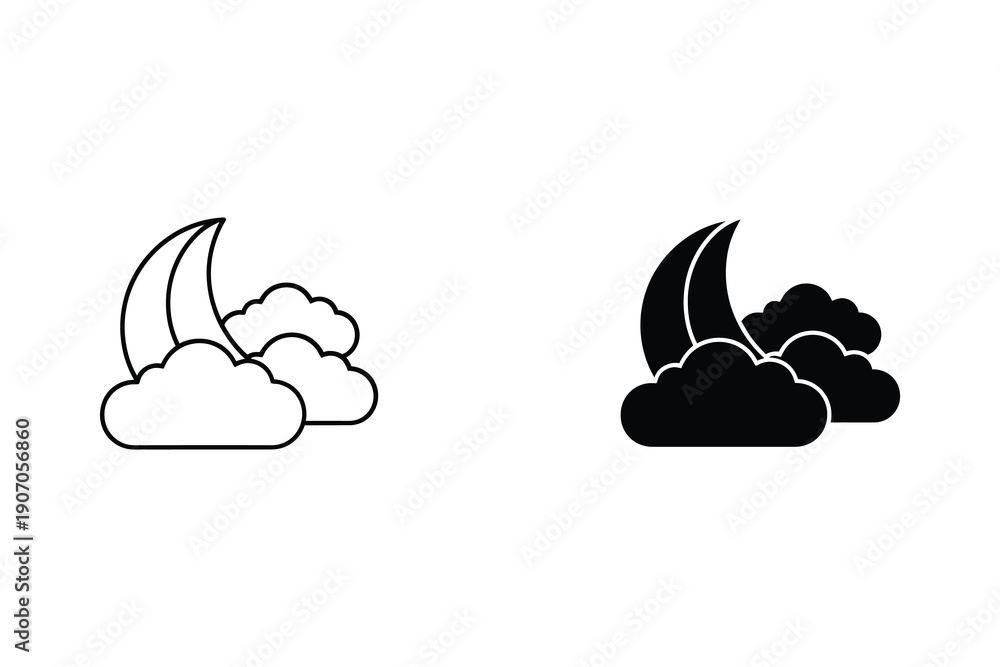Obraz premium Moon behind clouds vector illustration in flat design style