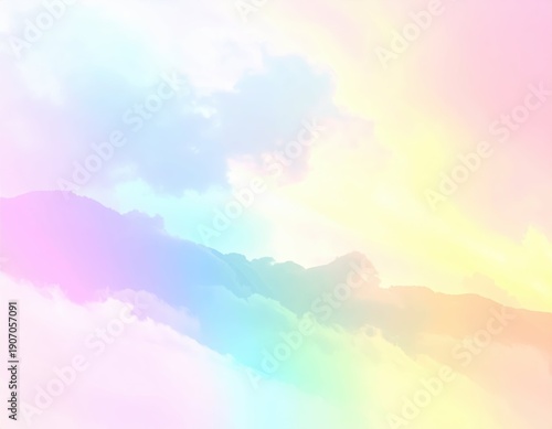 Soft Pastel Sky with Gentle Clouds and Mountain Silhouette at Dusk