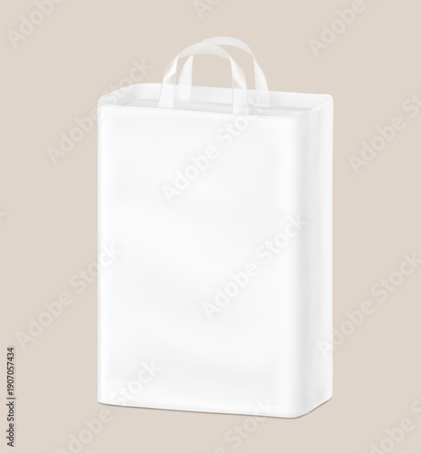 Stand bag with handle mockup. Vector illustration on colour background. Ready for your design. Suite for the presentation of diaper, wet wipes, household, etc. EPS10.