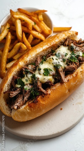 Wallpaper Mural National Italian Beef Day Juicy beef sandwich with melted cheese and fresh herbs served with crispy french fries Torontodigital.ca