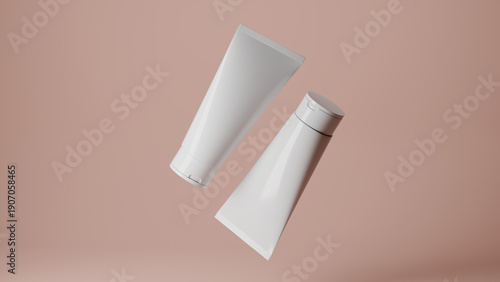 Mockup of makeup cream or lotion bottle on clean background