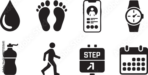 Health and fitness tracking icons with transparent background for digital use