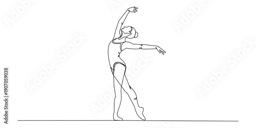 Abstract dancer in continuous one line art drawing style. Gymnast or ballerina figure black linear design isolated on transparent background. Vector illustration