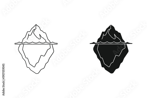 Iceberg concept with hidden depth, black and white, vector illustration
