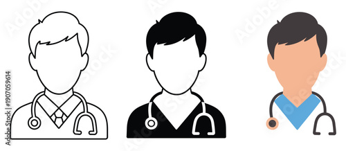Silhouette of male medical doctor wearing suit and stethoscope around neck portrait icon illustrating healthcare consultation