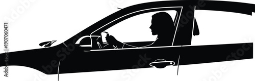Silhouette of a person driving a car viewed from the side on a transparent background with concept caf860fc6c64e8ea0e54d07ec3ecb2d3