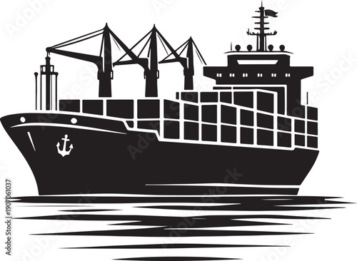 Vector illustration of a commercial cargo ship and nautical vessel transporting goods across the blue ocean water for the global shipping industry