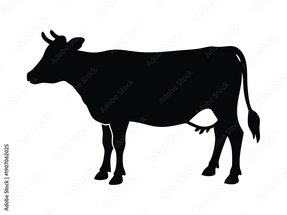 Fototapeta premium Cow vector collection, Cow and Calf black silhouette icon, Set of cow vector design on a white background