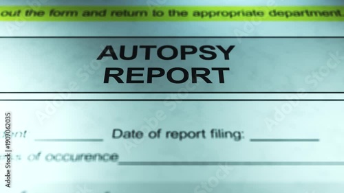 Dramatic Lighting over Generic Autopsy Report