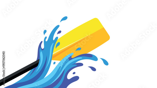 Colorful paddle splashing in water with dynamic energy and motion